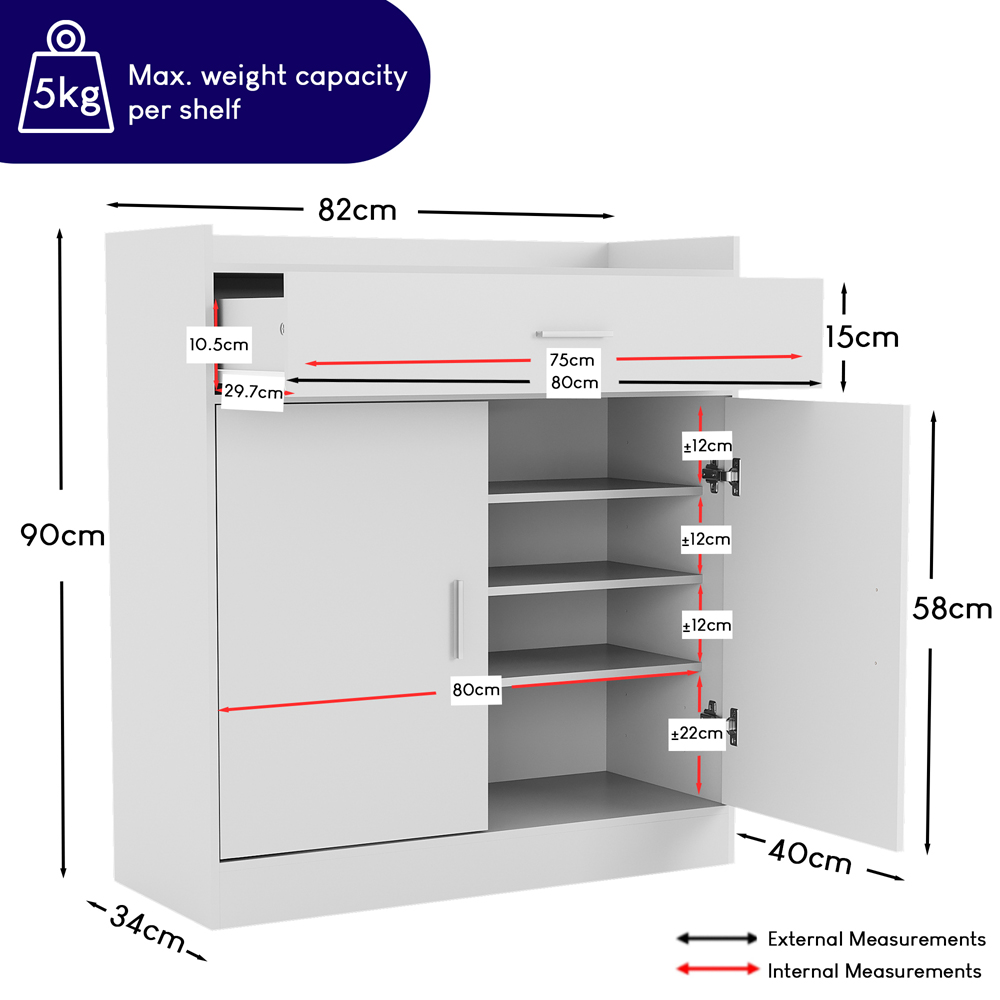 VIDA DESIGNS Dalby 2 Door Single Drawer White Shoe Cabinet Image 9