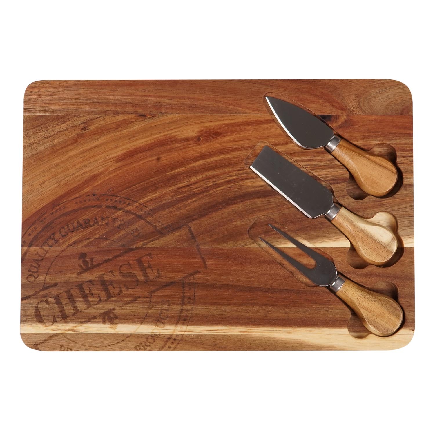 Acacia Wood Cheese Board with Knives Image 1