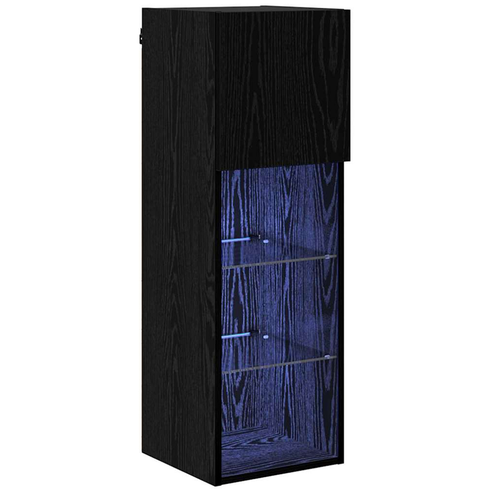 vidaXL Single Door 3 Shelf Black Oak Wall Mounted LED TV Unit Image 2