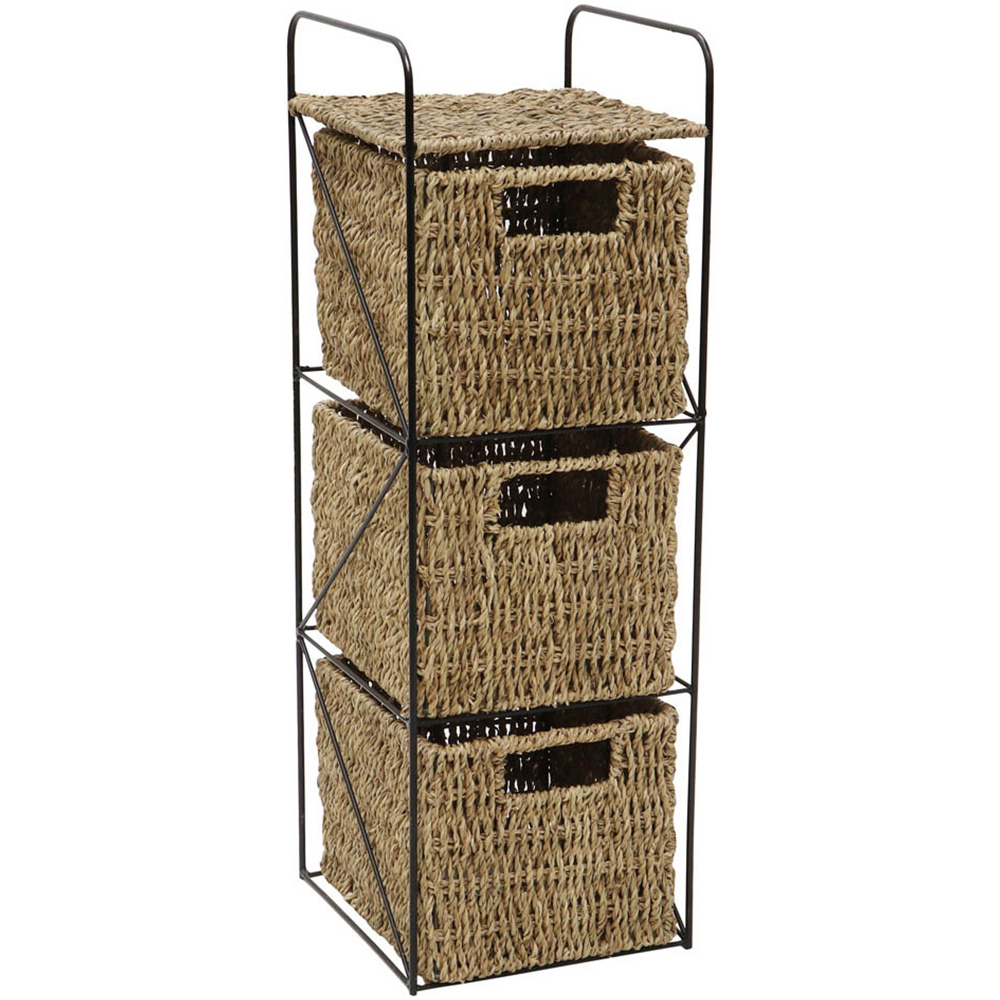 JVL 3-Drawer Seagrass Storage Tower Image 1