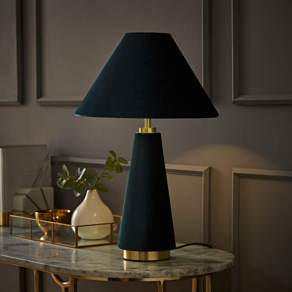 ValueLights Martha Conical Teal Velvet Table Lamp and Bulb Image 6