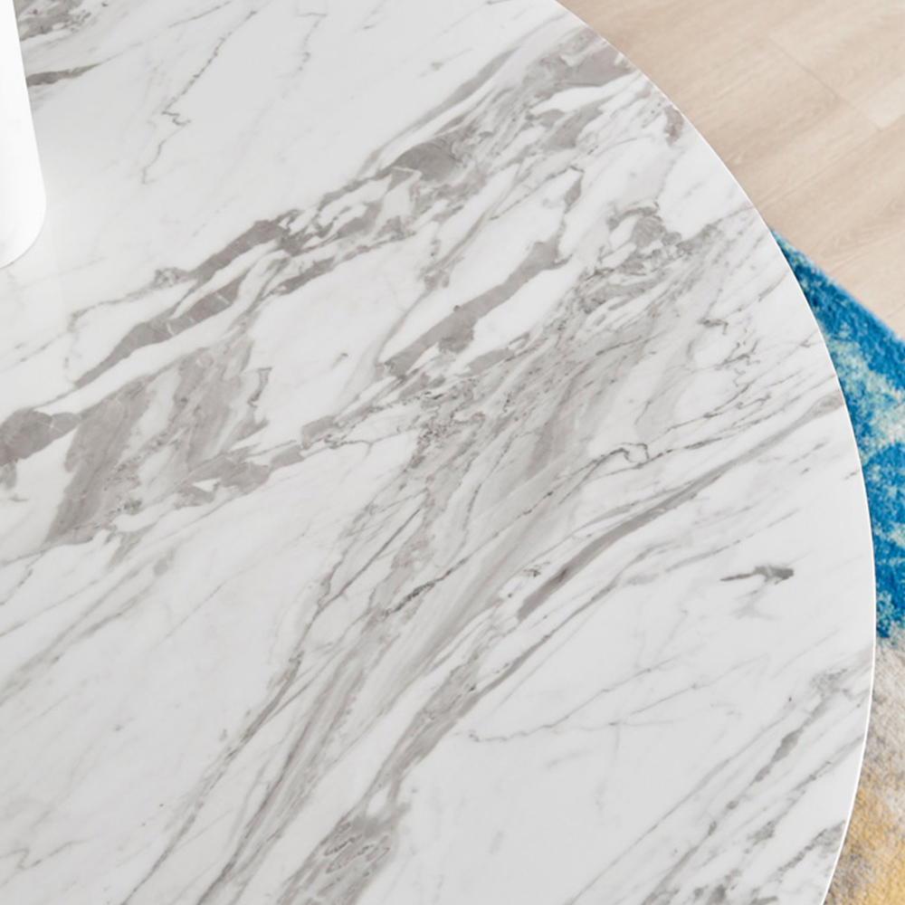 Furniturebox Arona Fortana Marble Effect 6 Seater Round Dining Set White Chrome and Mustard Image 5