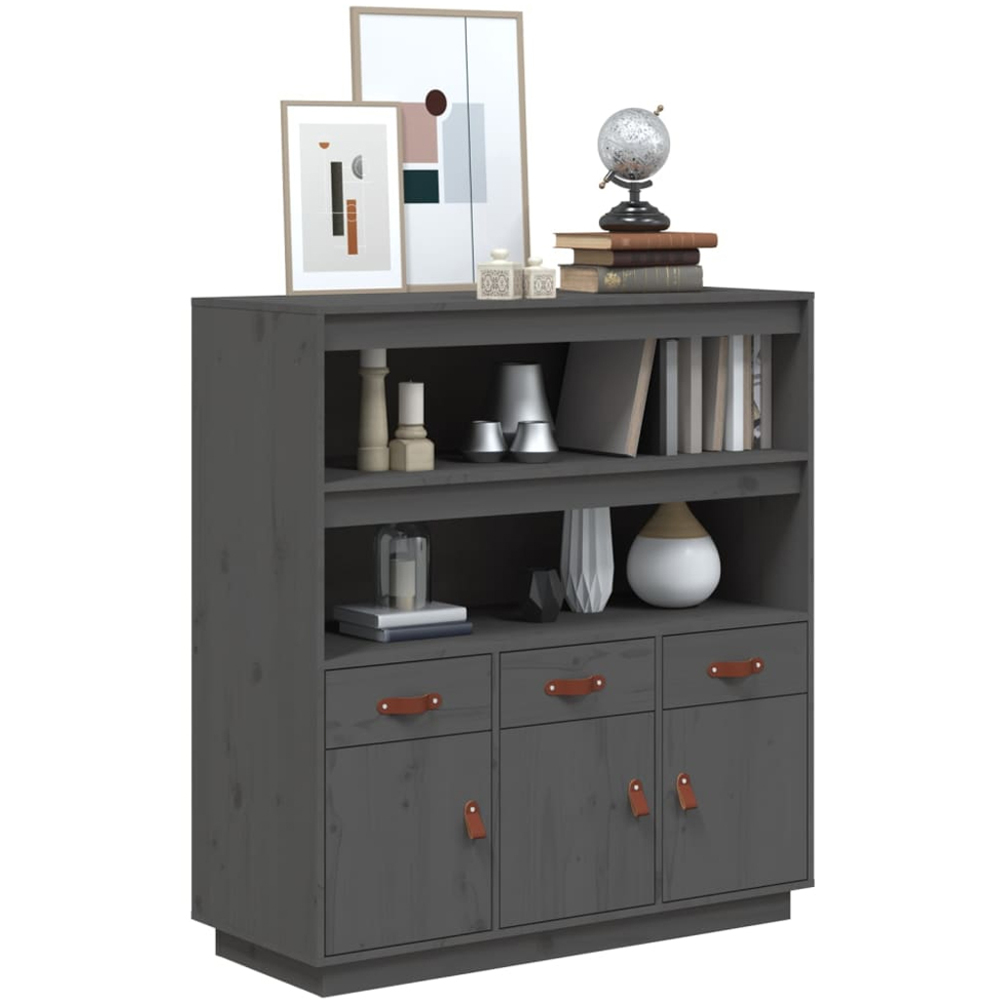 vidaXL 3 Door 3 Drawer 2 Shelf Grey Solid Pine Wood Highboard Image 4