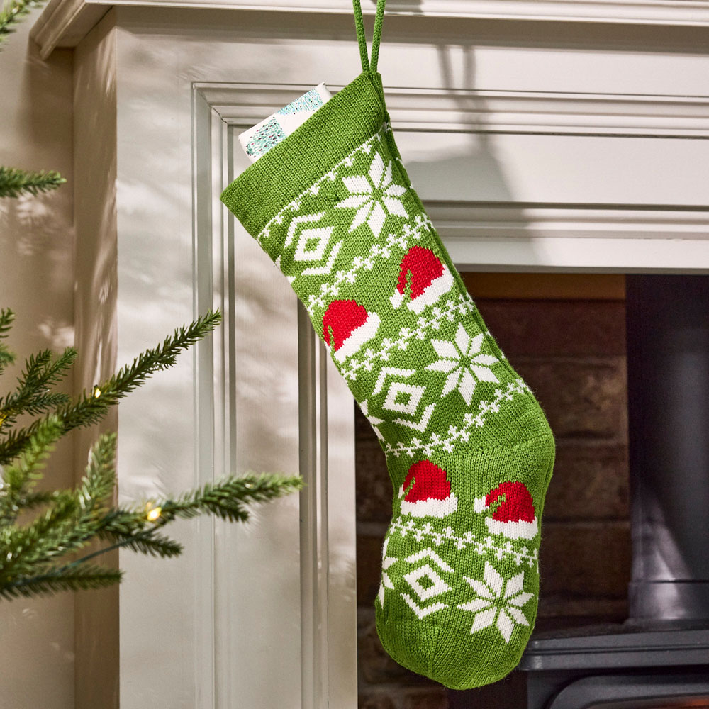 Dibor Green Santa Hats Chunky Knit Christmas Stocking Image 2