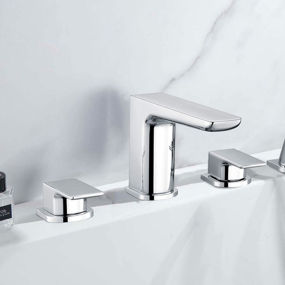 Nes Home Finley 3 Tap Hole Chrome Deck Mounted Bath Tub Filler with Basin Mixer Image 2