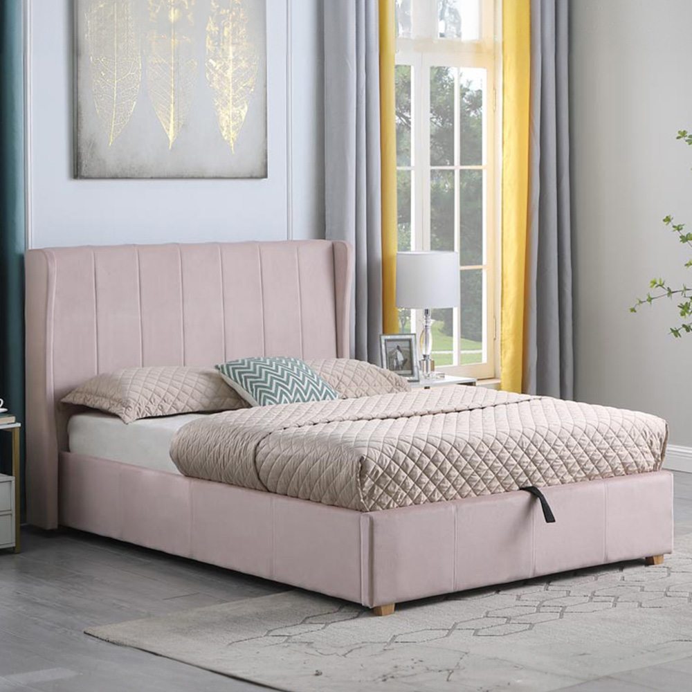 Seconique Amelia King Size Pink Fabric Ottoman Storage Bed Frame Image 1