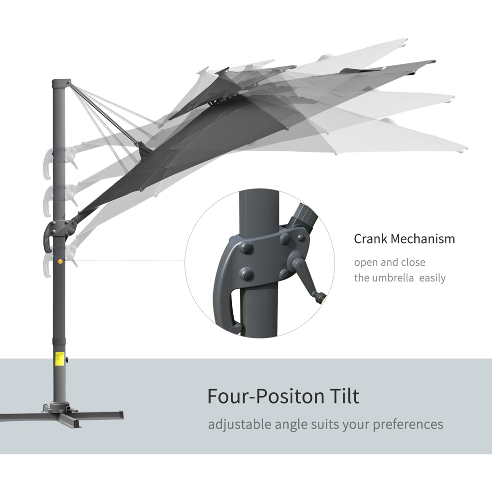 Outsunny Grey Solar LED Cantilever Banana Parasol with Cross Base 3m Image 5