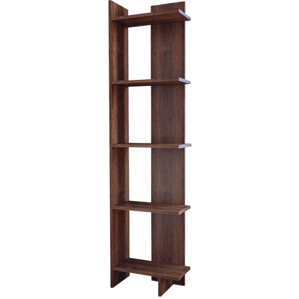H&O Direct 5 Shelf Walnut Corner Bookshelf Image 4