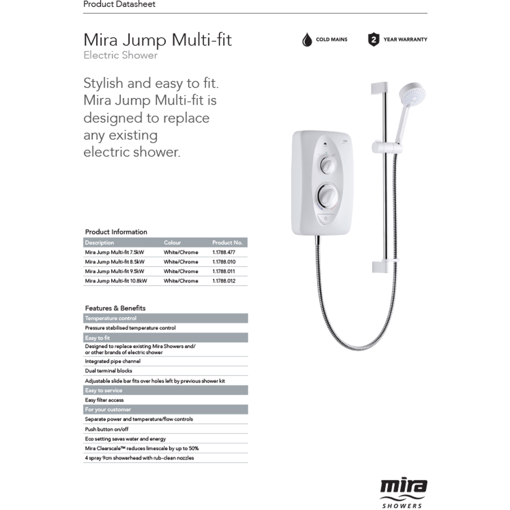 Mira Jump White and Chrome Electric Shower 7.5kW Image 2