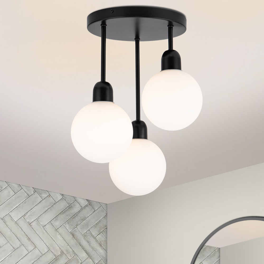 Cosylyte 3 Light Matt Black Opal Glass Ceiling Light Image 2
