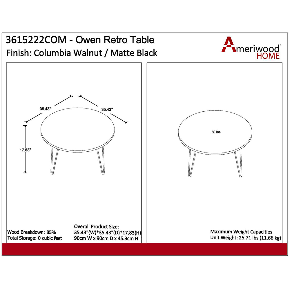 Dorel Owen Walnut Round Coffee Table Image 7