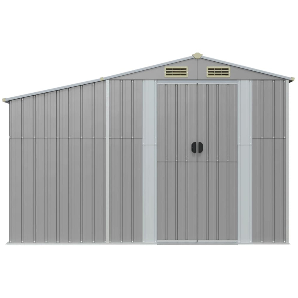vidaXL 9 x 3ft Grey Galvanised Steel Apex Garden Shed with Firewood Stand Image 3
