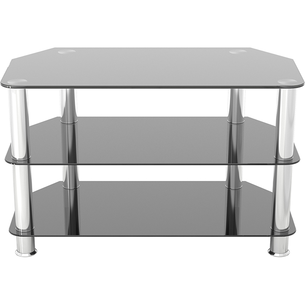 AVF Classic 2 Shelf Black and Chrome Glass Corner TV Unit Image 3
