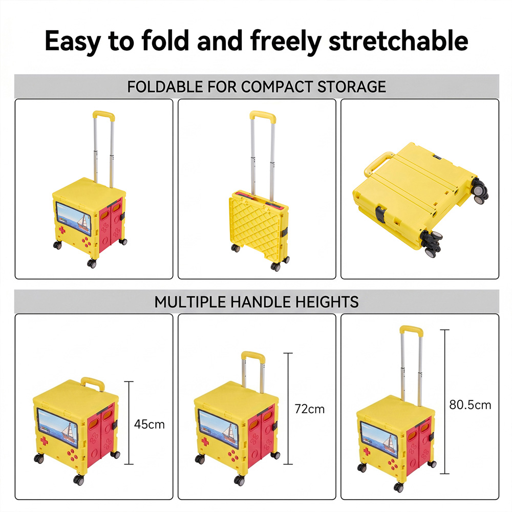 Living and Home Yellow Fun Design Foldable Shopping Trolley 32L Image 7