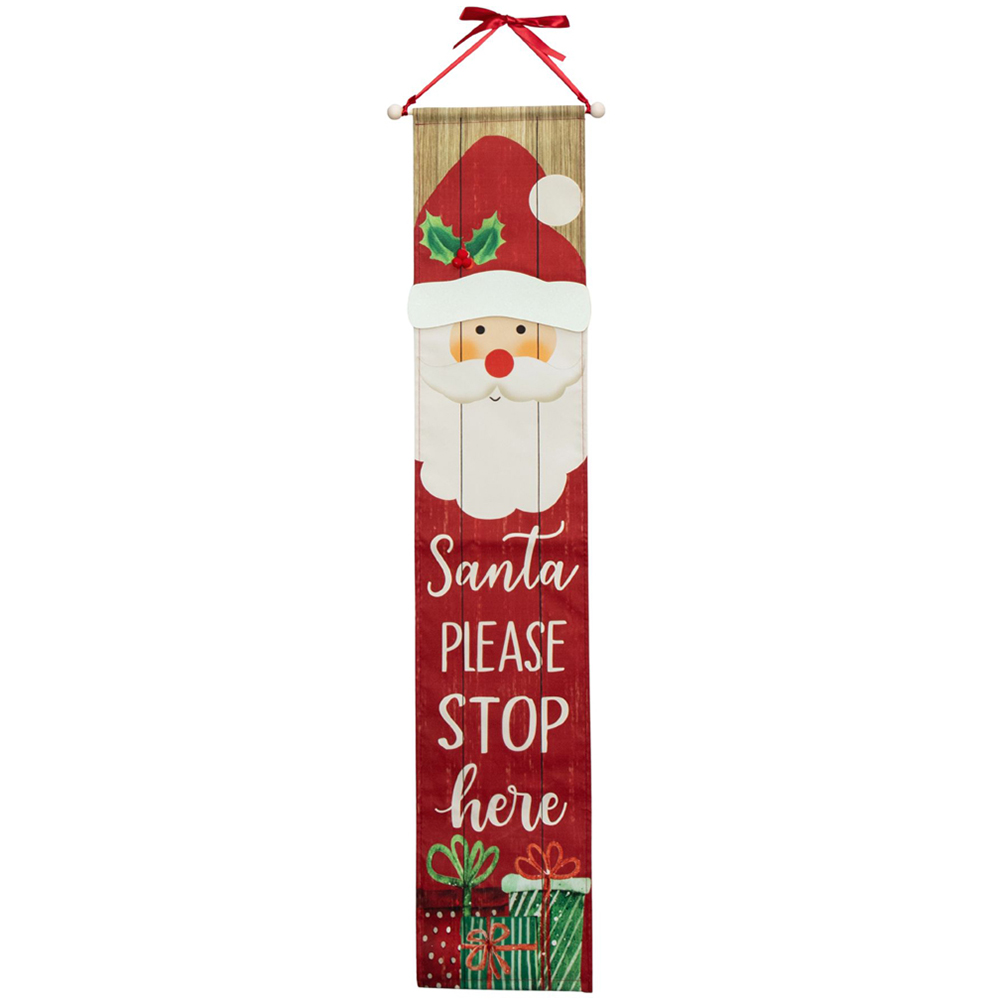 Samuel Alexander Warm White LED Fabric Light Up Hanging Christmas Santa Stop Here Banner 120cm Image 1