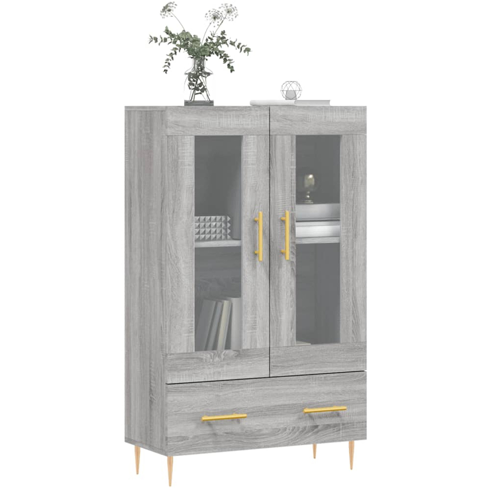 vidaXL 2 Glass Door Single Drawer Grey Sonoma Highboard Image 3