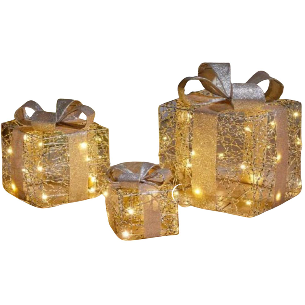 Samuel Alexander 20 Warm White LED Gold Weave Gift Box Christmas Decoration Set of 3 Image 2
