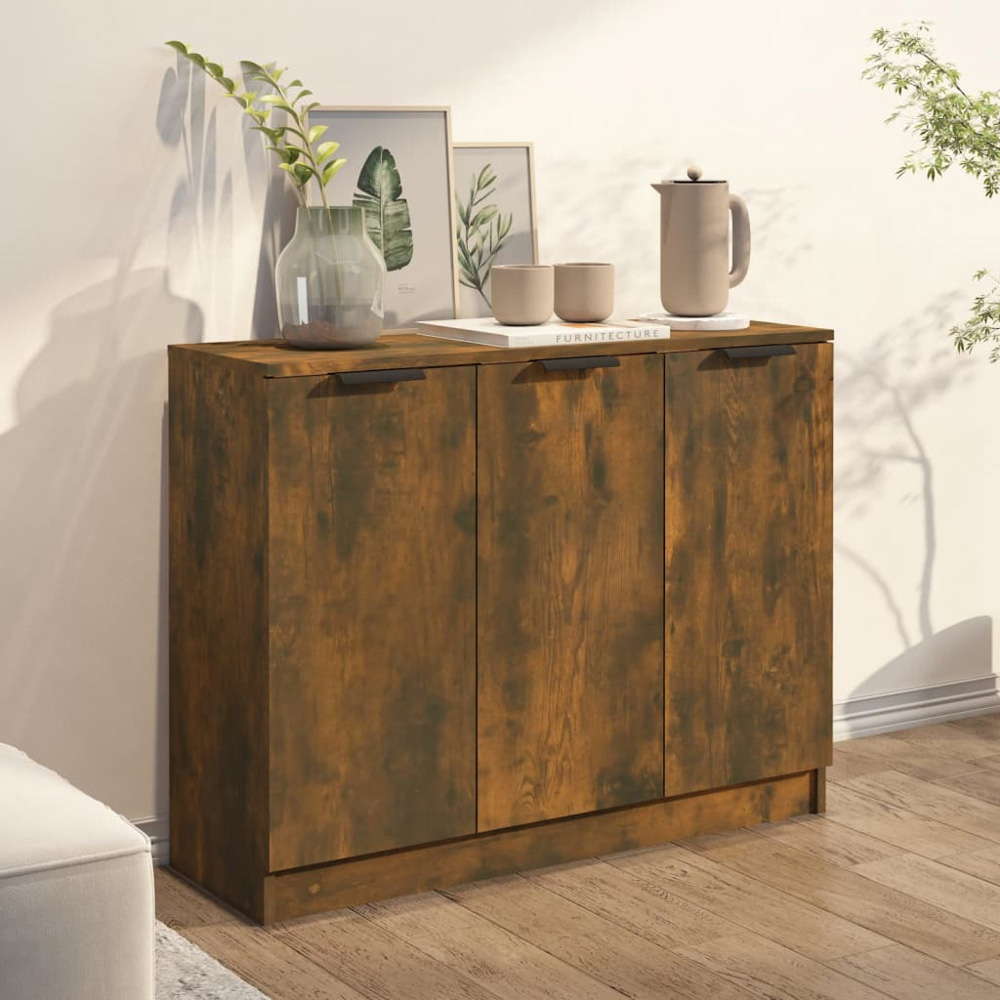 vidaXL 3 Door Smoked Oak Sideboard Image 3