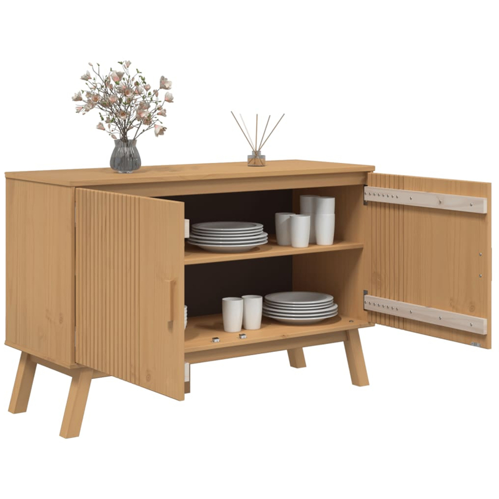 vidaXL Olden 2 Door Brown Solid Pine Wood Wide Sideboard Image 6