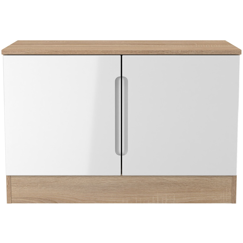 Crowndale Milan 2 Door White Gloss and Bardolino Oak Compact Storage Unit Image 2