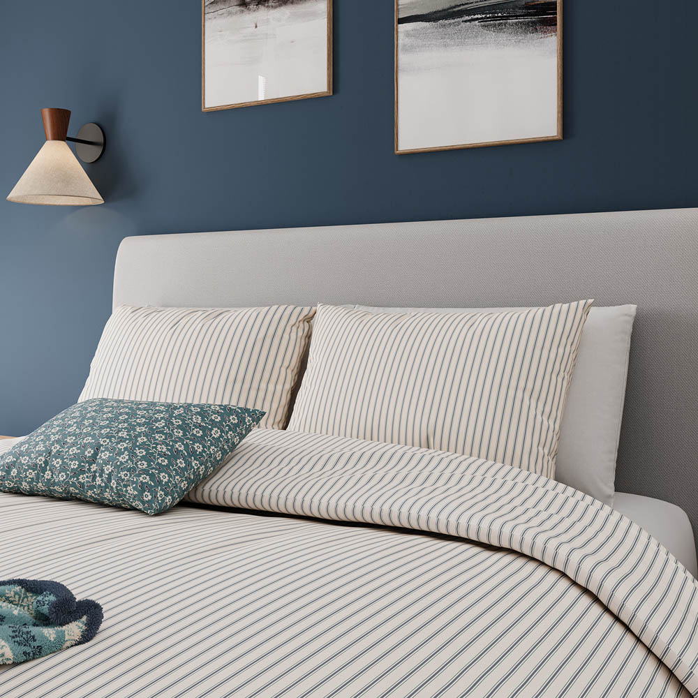 Helena Springfield Ticking Stripe Super King Size Blue and Teal Duvet Set Image 3