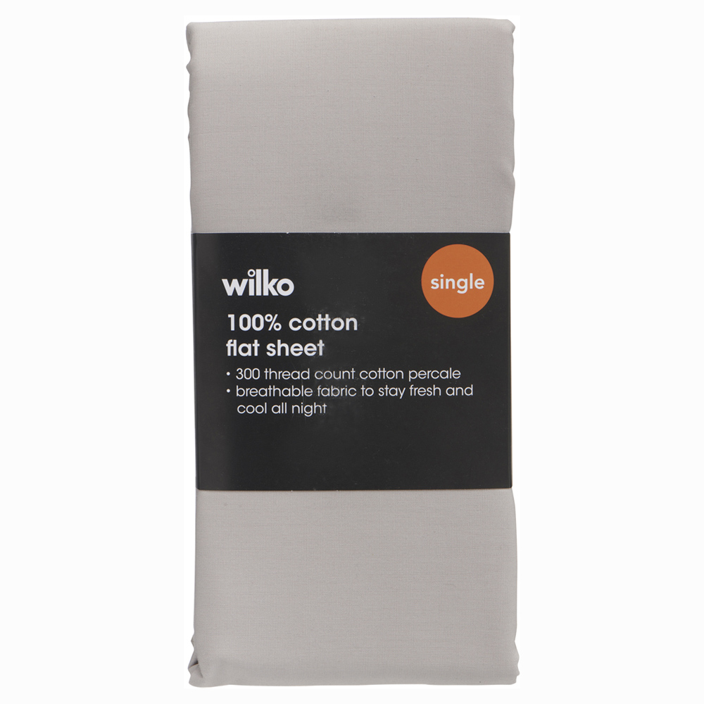 Wilko Best Single Porpoise 300 Thread Count Percale Flat Sheet Image 2