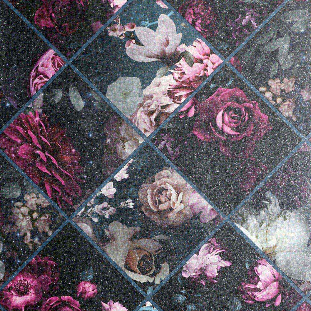 Arthouse Floral Collage Plum and Teal Wallpaper Image 1