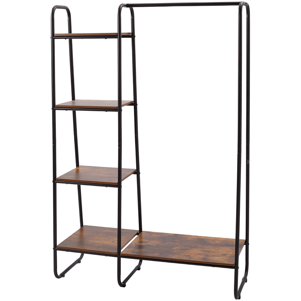 Living and Home 5 Shelf Black and Brown Clothes Rack with Hanging Rail Image 1