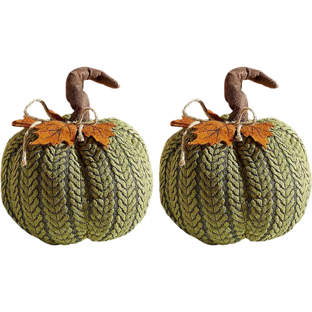 Garden Mile Green Plush Pumpkin Halloween Decoration Set 22cm 2 Pack Image 1