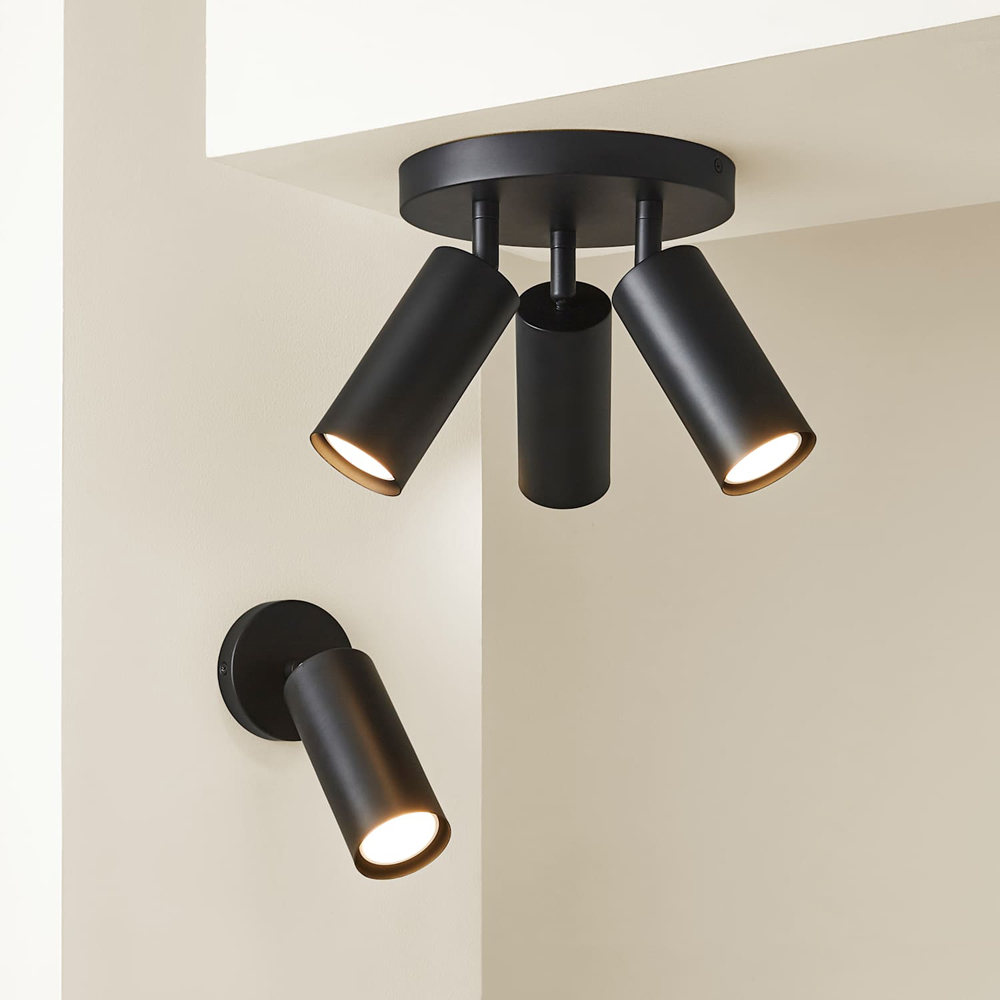 ValueLights Taylor Matte Black Tube 3 Way Adjustable Ceiling Spotlight with Bulbs Image 7