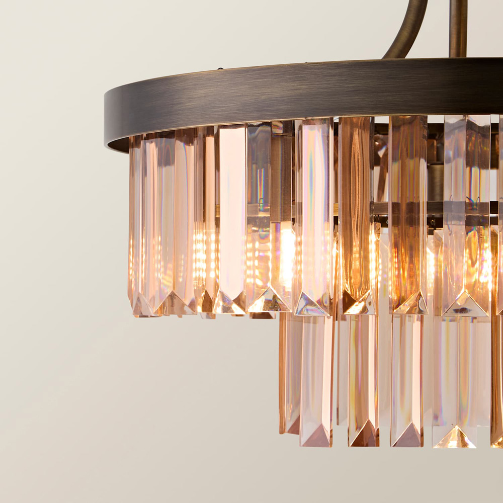 ValueLights Pemberley 2-Tier Brushed Brass Acrylic Jewel Chandelier Ceiling Light with Bulb Image 4