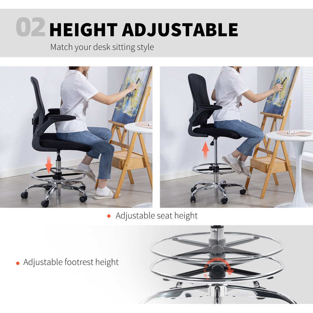 Portland Black Height Adjustable Swivel Draughtsman Chair with Lumbar Support Image 8