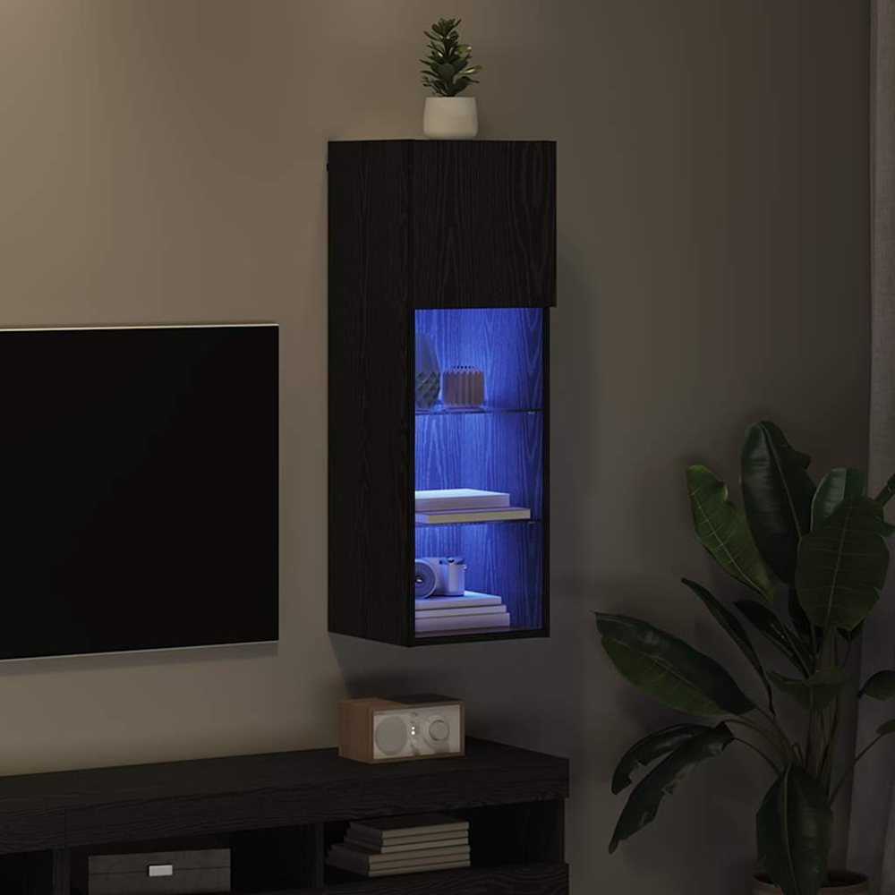 vidaXL Single Door 3 Shelf Black Oak Wall Mounted LED TV Unit Image 9