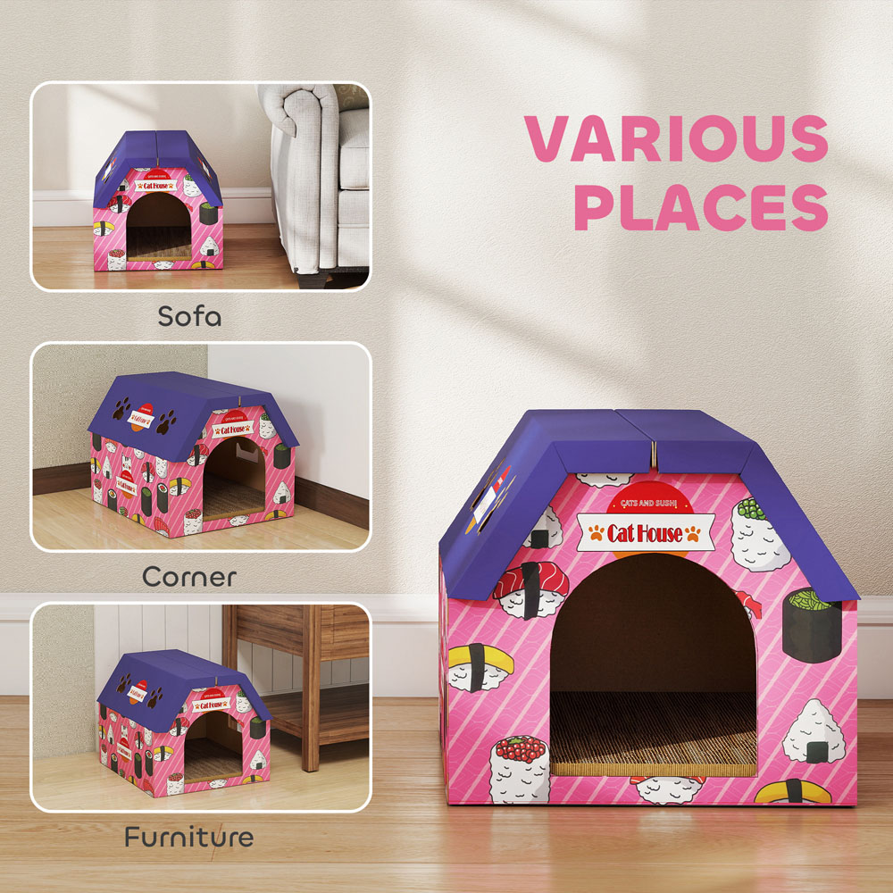 PawHut 2-in-1 Pink Cat Scratching Board House Image 7