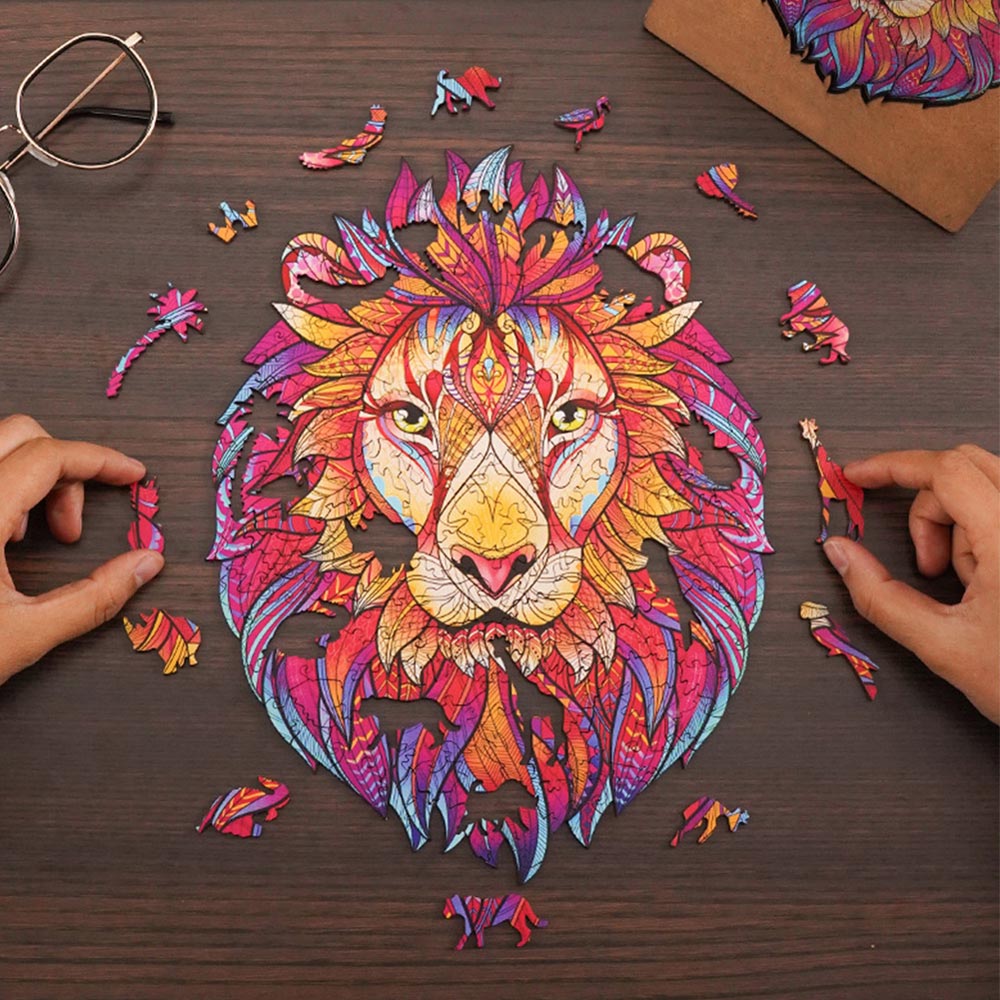 Living and Home 140 Piece Wooden Geometric Lion Puzzle Multicolour Image 4