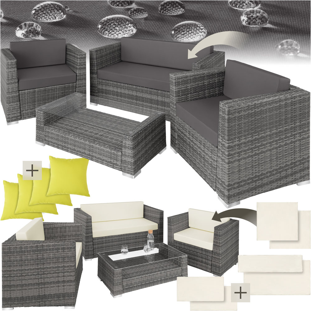 tectake Munich 4 Seater Grey Garden Furniture Set with Cushion Image 2