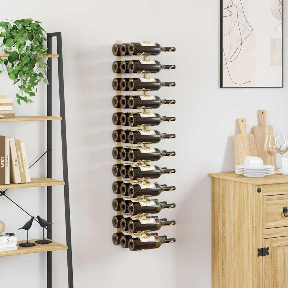 vidaXL 36 Bottle Gold Wall Mounted Wine Rack Image 2