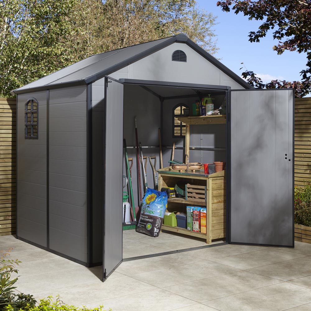Rowlinson 8 x 6ft Light Grey Airevale Plastic Garden Shed Image 6