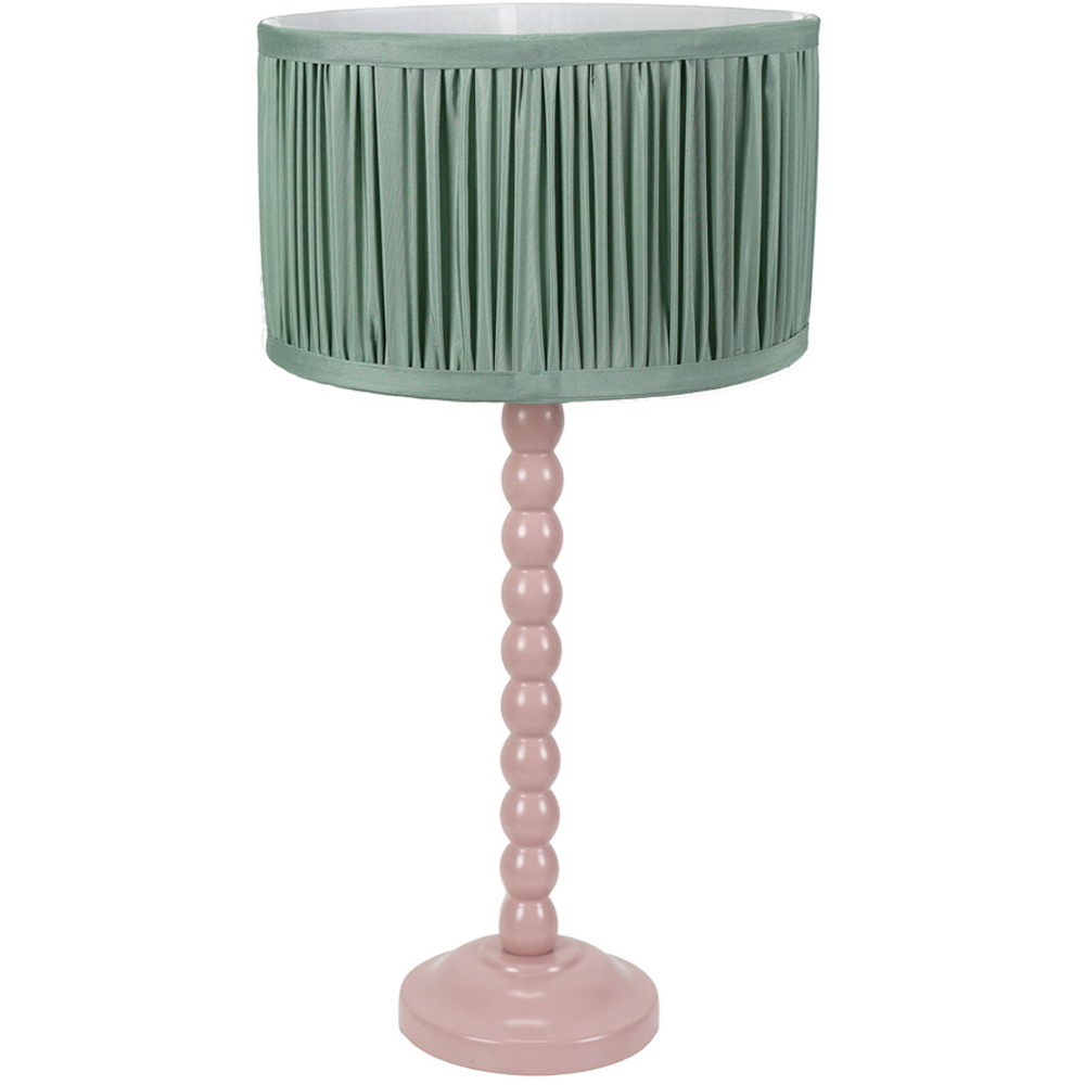 ValueLights Bobbins Ruched Pleated Green Drum Shade Painted Rose LED Table Lamp Image 1
