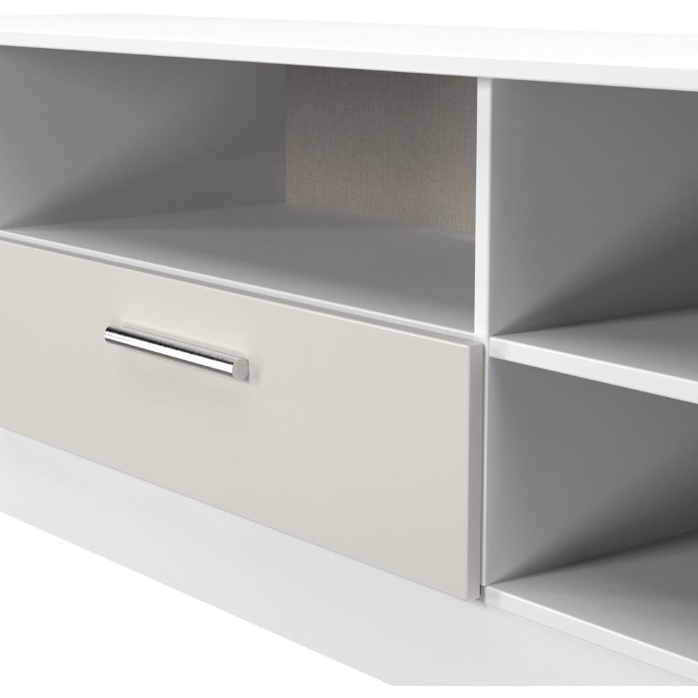 Crowndale Contrast Single Drawer 5 Shelf Grey Matt and White Wide TV Unit Ready Assembled Image 5