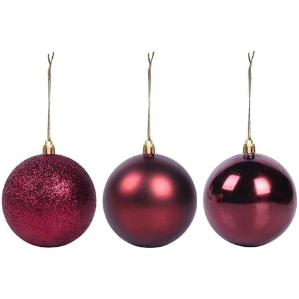 Shatchi 10cm Burgundy Shatterproof Christmas Baubles 3 Pack Image 3