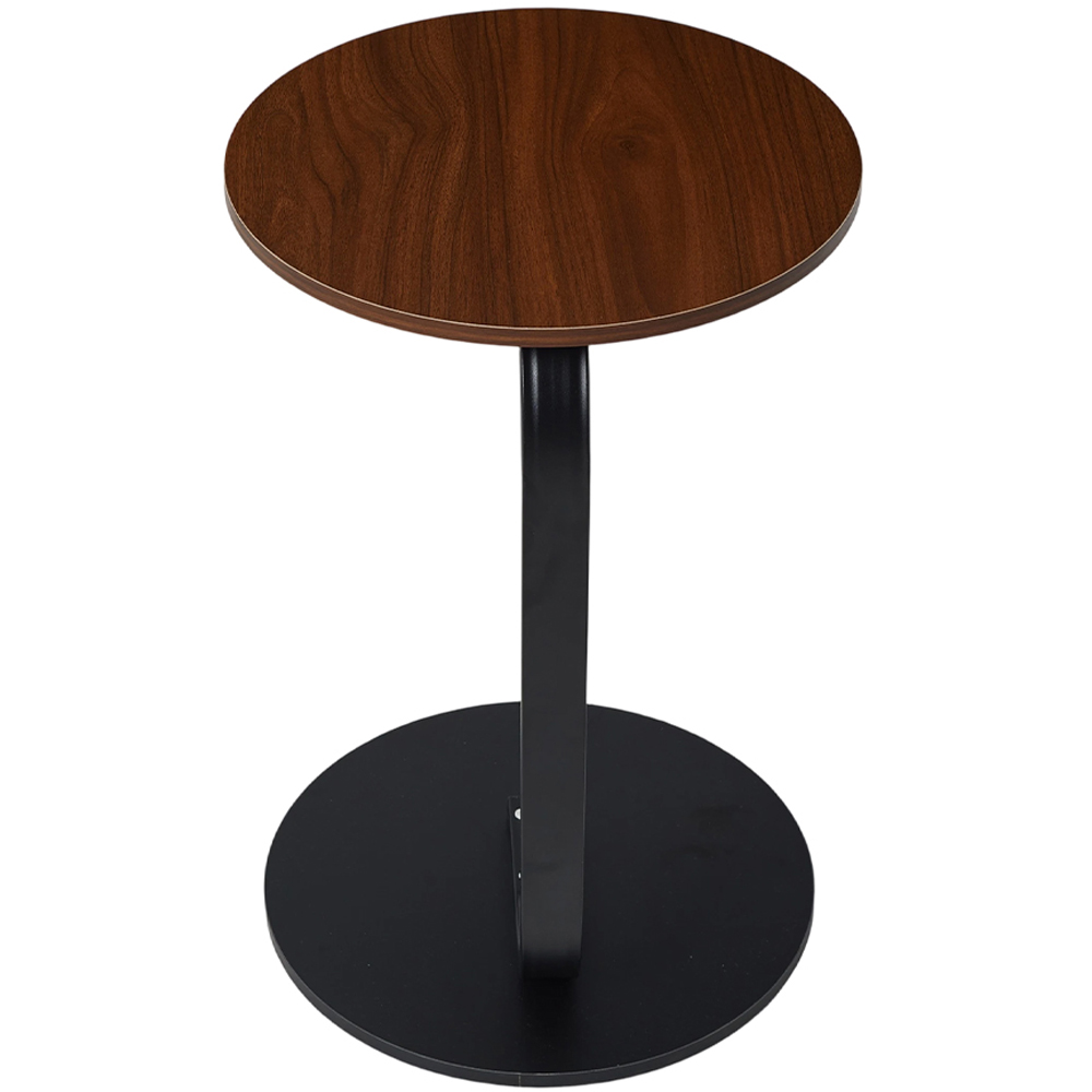 Living and Home Walnut and Black C-Shape Round Side Table Image 3