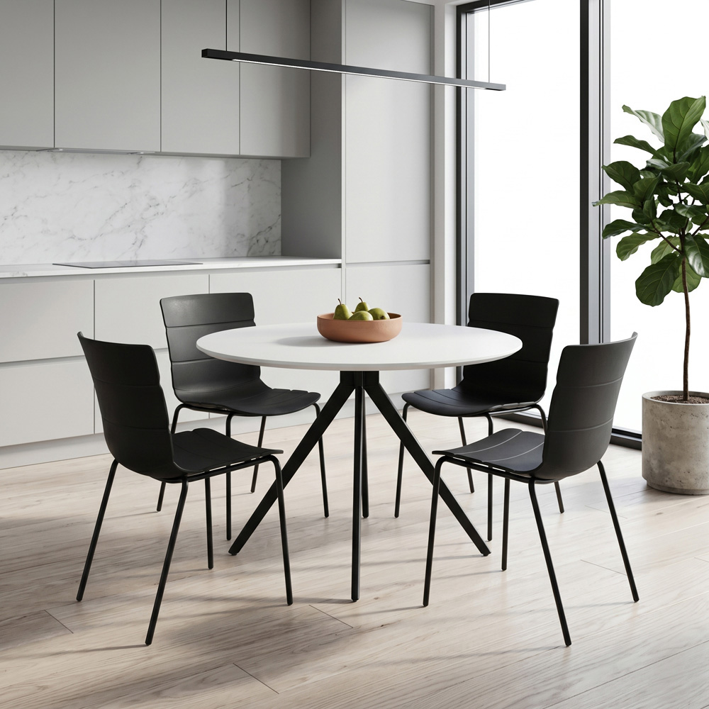 Core Products Aspen Bali 4 Seater Plastic Round Dining Set White and Black Image 5