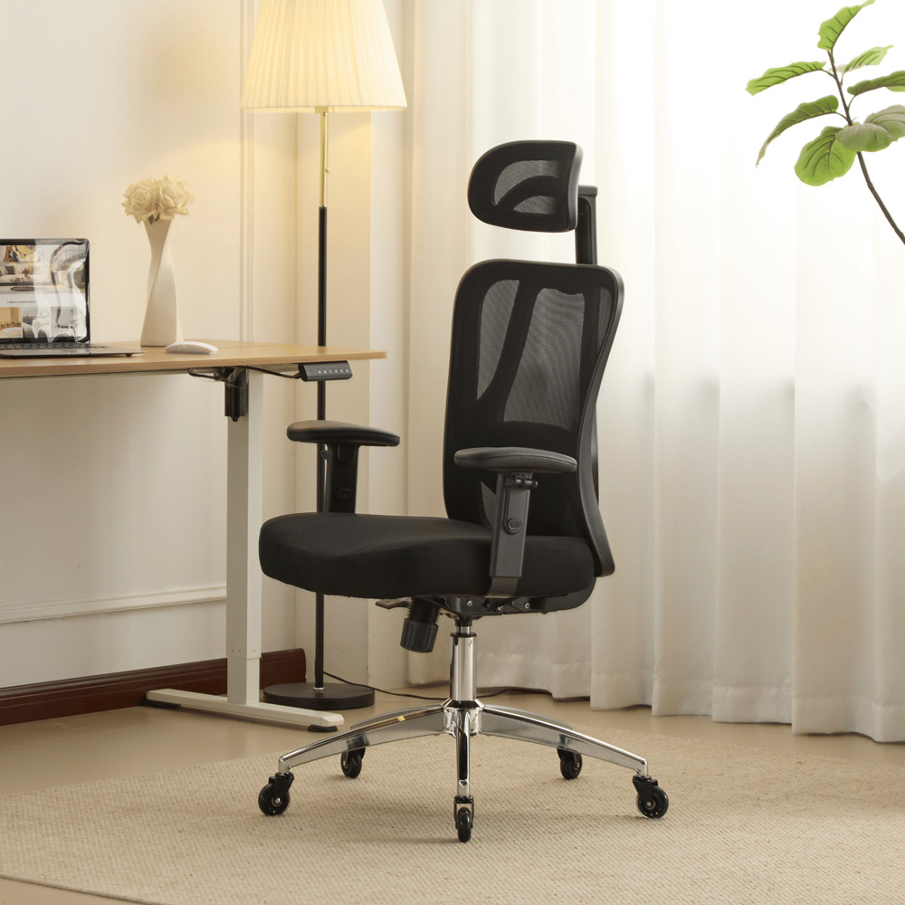 Home Source Lumo Black Ergonomic Mesh Computer Chair with Adjustable Armrest and Headrest Image 8