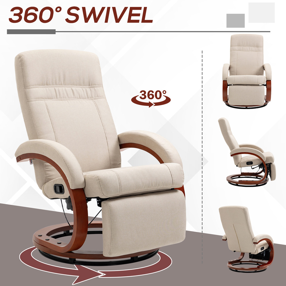 Portland Beige Swivel Manual Recliner Chair with Footrest Image 6