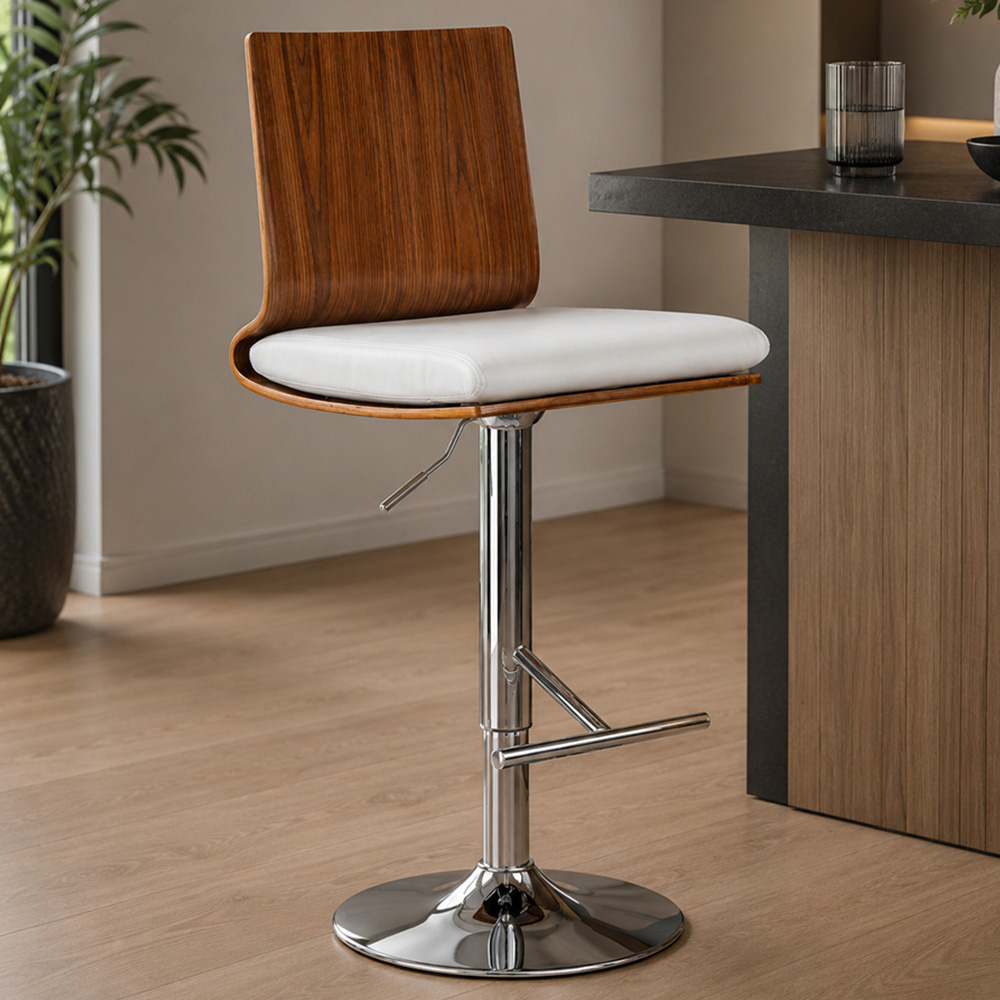 Premier Housewares Giles Walnut And White Square Back Bar Chair Image 1