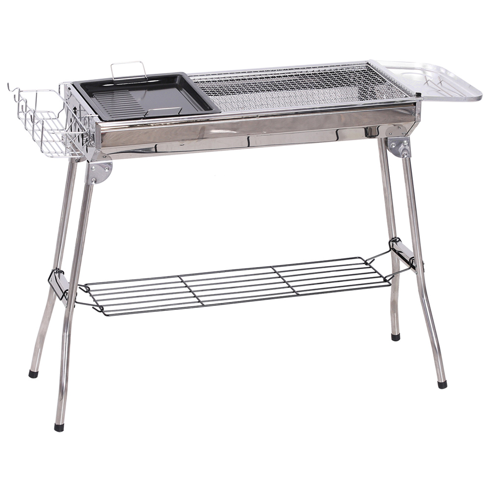 Outsunny Silver Portable Folding Charcoal BBQ Grill Image 1