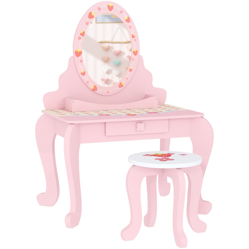 AIYAPLAY 2 Piece Pink Kids Dressing Table and Stool Set Image 2