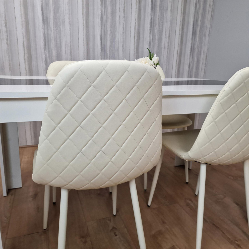 Portland Leather and Wood 4 Seater Dining Set White Black and Cream Image 5
