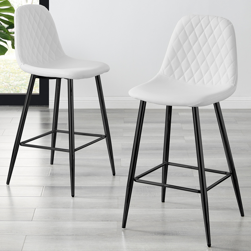 Furniturebox Solara White and Black Faux Leather Bar Stool Set of 2 Image 1